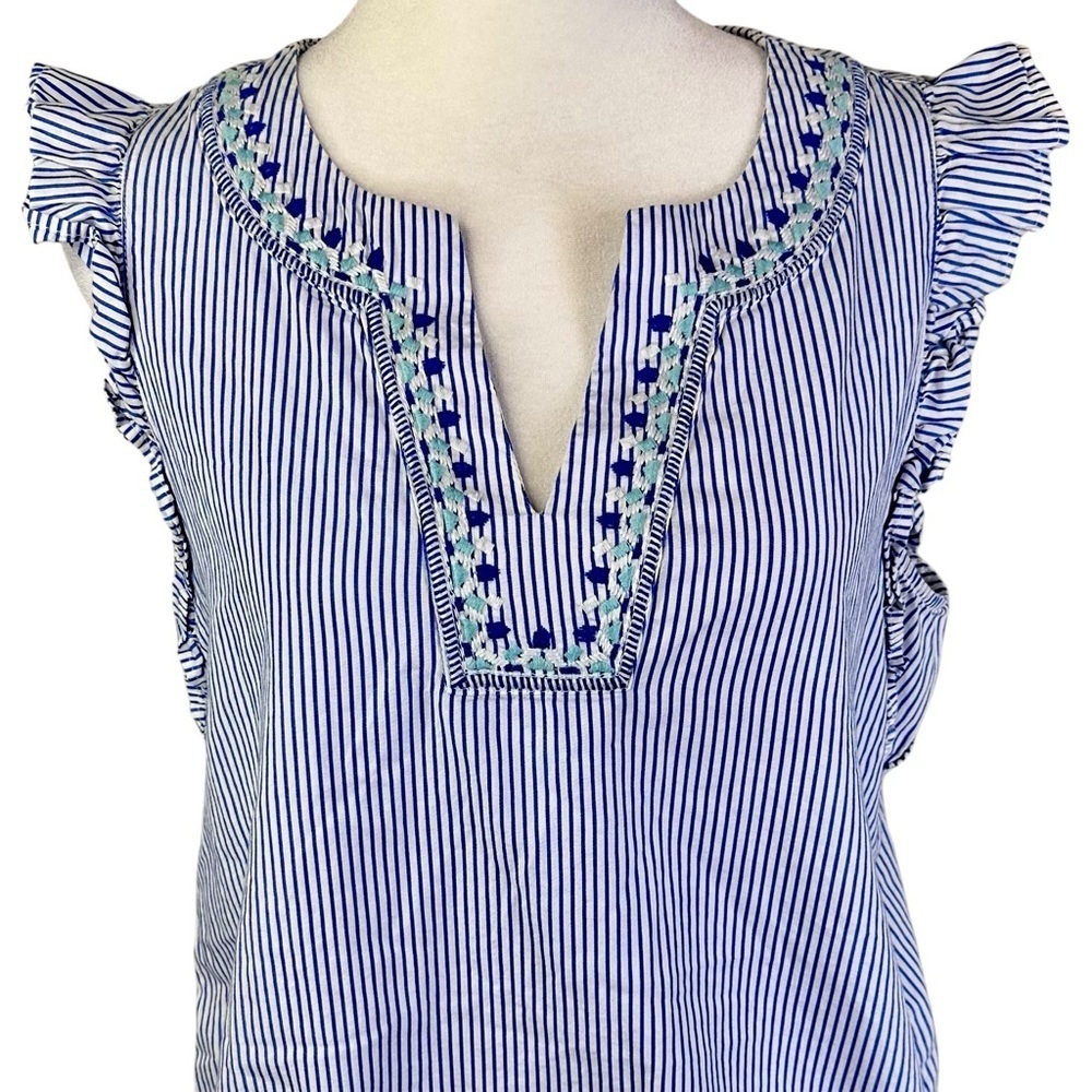 Vineyard Vines Blue and White Embroidered Blouse Size XS - Picture 3 of 10